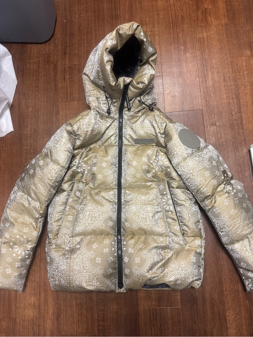 Canada Goose x Concepts Paisley Quilted Puffer Jacket in Olive Green